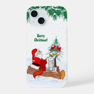Santa Claus with Rabbit Fox and Squirrel iPhone 15 Case