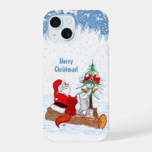 Santa Claus with Rabbit Fox and Squirrel iPhone 15 Case