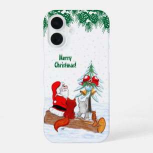 Santa Claus with Rabbit Fox and Squirrel iPhone 16 Case