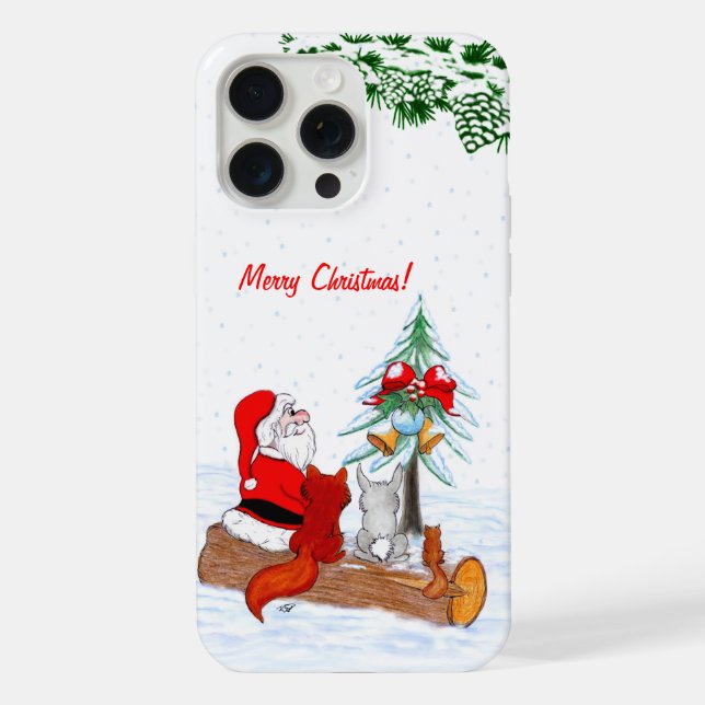 Santa Claus with Rabbit Fox and Squirrel iPhone Case (Back)
