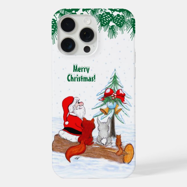 Santa Claus with Rabbit Fox and Squirrel iPhone Case (Back)