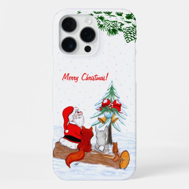 Santa Claus with Rabbit Fox and Squirrel iPhone Case (Back)