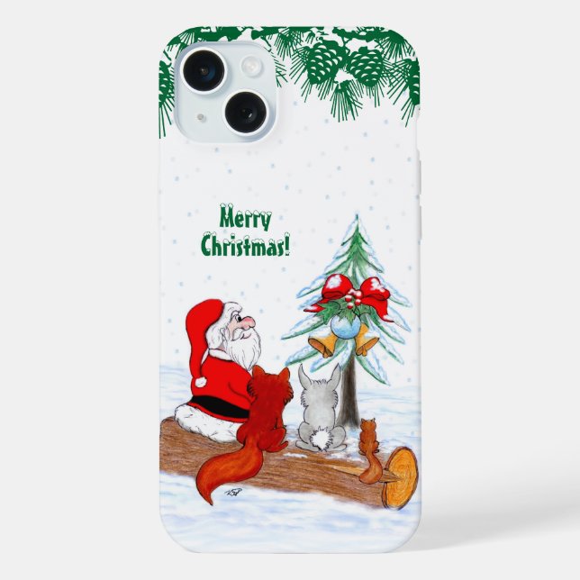Santa Claus with Rabbit Fox and Squirrel iPhone Case (Back)