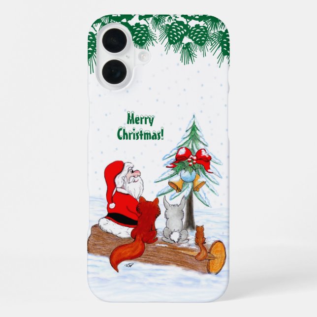 Santa Claus with Rabbit Fox and Squirrel iPhone Case (Back)