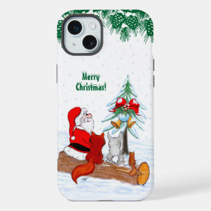 Santa Claus with Rabbit Fox and Squirrel iPhone 15 Plus Case
