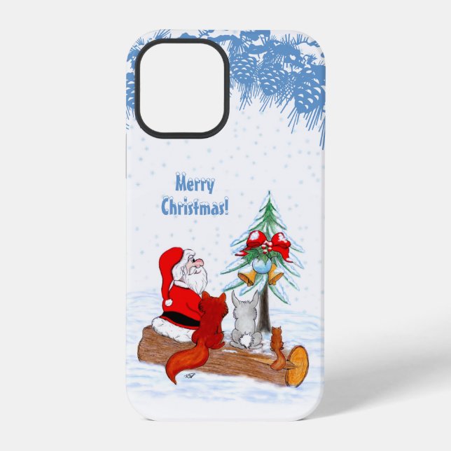Santa Claus with Rabbit Fox and Squirrel iPhone Case (Back)