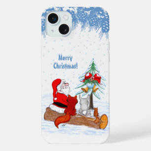 Santa Claus with Rabbit Fox and Squirrel iPhone 15 Plus Case