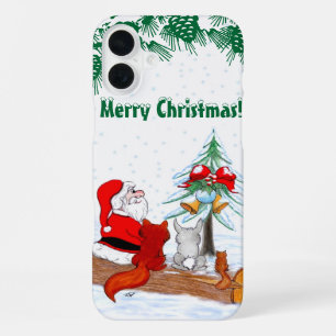 Santa Claus with Rabbit Fox and Squirrel iPhone 16 Plus Case