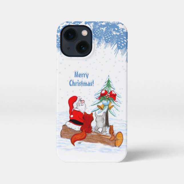 Santa Claus with Rabbit Fox and Squirrel iPhone Case (Back)