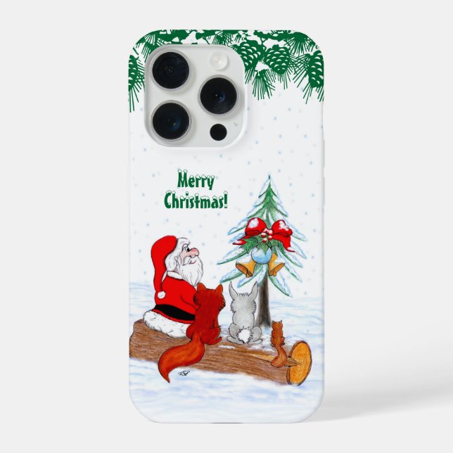 Santa Claus with Rabbit Fox and Squirrel iPhone Case (Back)