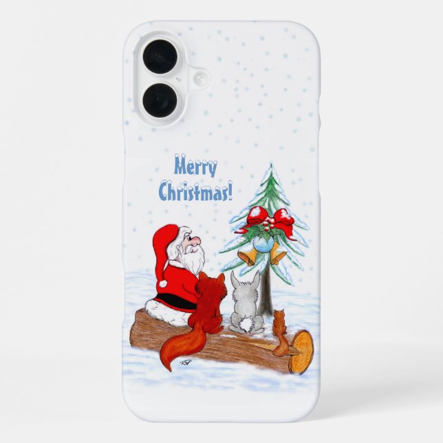Santa Claus with Rabbit Fox and Squirrel iPhone Case (Back)