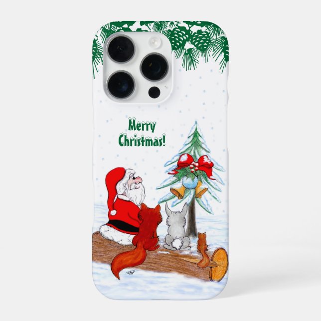 Santa Claus with Rabbit Fox and Squirrel iPhone Case (Back)
