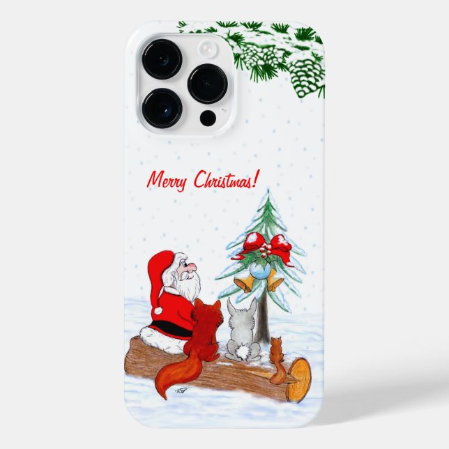 Santa Claus with Rabbit Fox and Squirrel iPhone Case (Back)