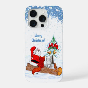 Santa Claus with Rabbit Fox and Squirrel iPhone 15 Pro Case