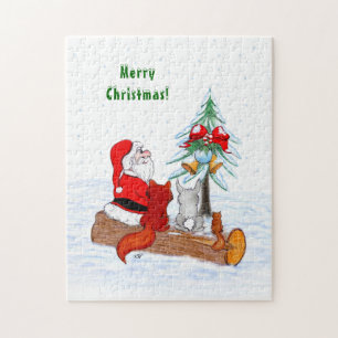 Santa Claus with Rabbit Fox and Squirrel Jigsaw Puzzle