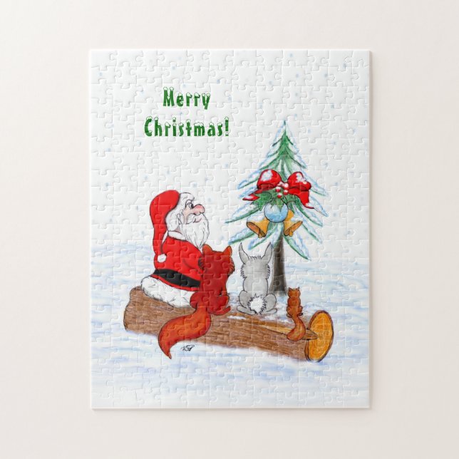 Santa Claus with Rabbit Fox and Squirrel Jigsaw Puzzle (Vertical)