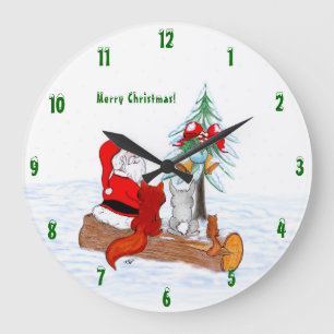 Santa Claus with Rabbit Fox and Squirrel Large Clock