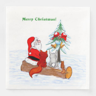 Santa Claus with Rabbit Fox and Squirrel Napkin