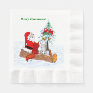 Santa Claus with Rabbit Fox and Squirrel Napkin