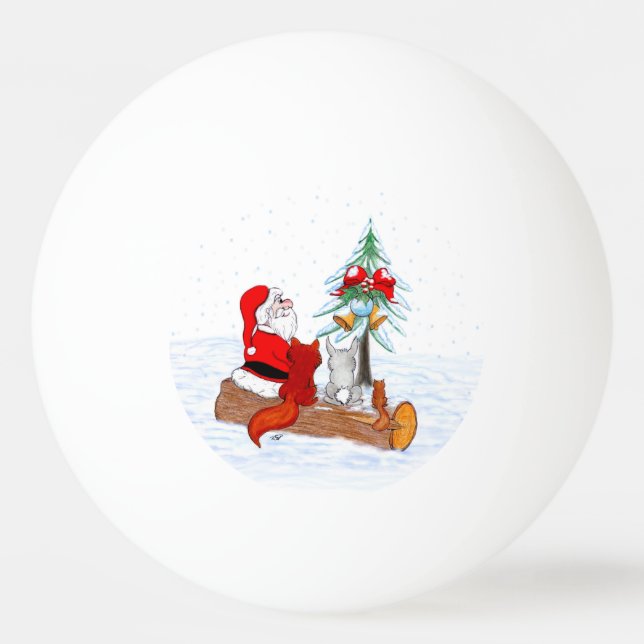 Santa Claus with Rabbit Fox and Squirrel Ping Pong Ball (Front)