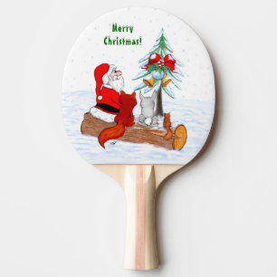 Santa Claus with Rabbit Fox and Squirrel Ping Pong Paddle