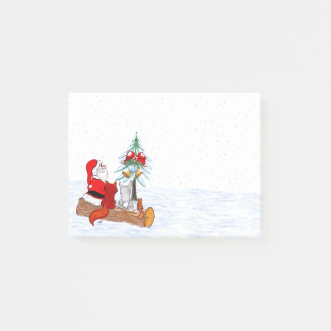 Santa Claus with Rabbit Fox and Squirrel Post-it Notes (Front)