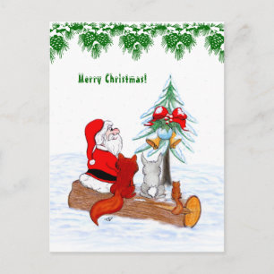 Santa Claus with Rabbit Fox and Squirrel Postcard