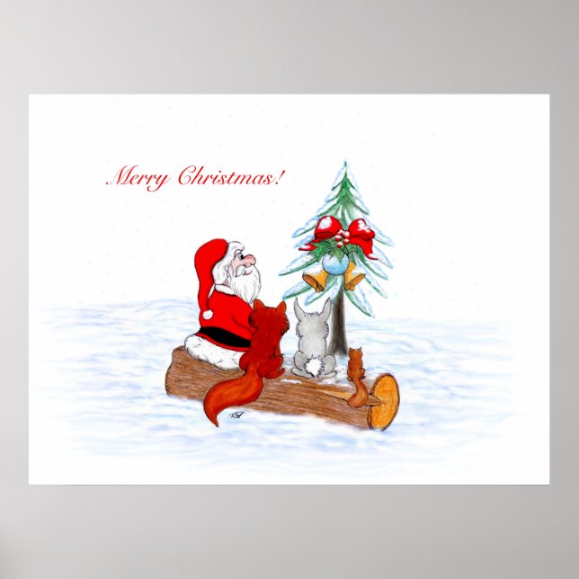 Santa Claus with Rabbit Fox and Squirrel Poster (Front)
