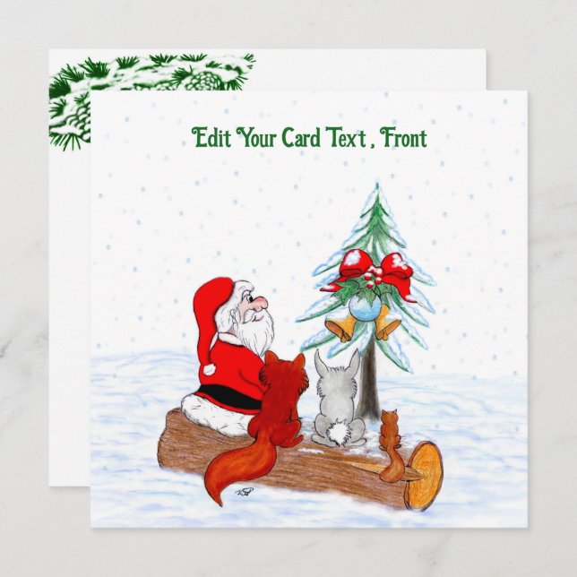 Santa Claus with Rabbit Fox and Squirrel Thank You Card (Front/Back)