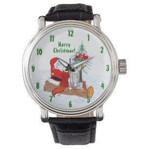 Santa Claus with Rabbit Fox and Squirrel Watch