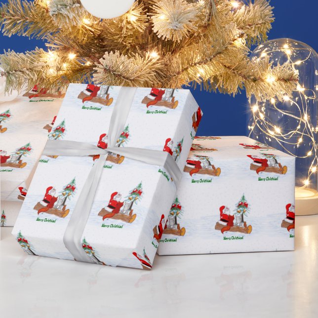 Santa Claus with Rabbit Fox and Squirrel Wrapping Paper (Holidays)