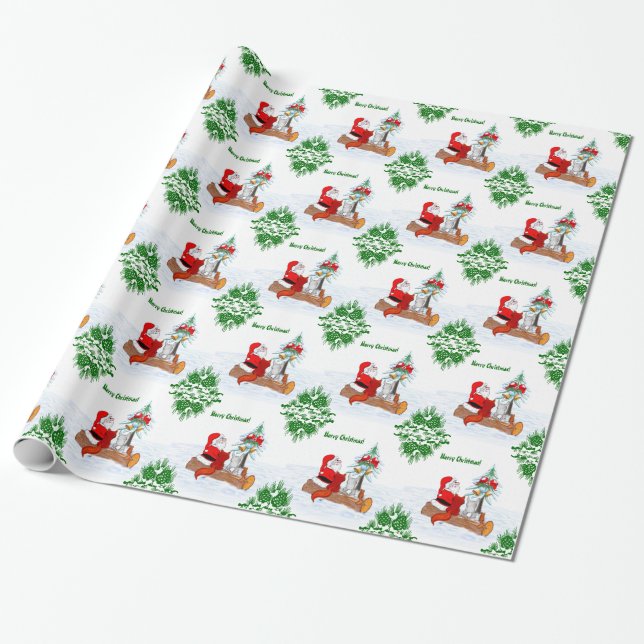 Santa Claus with Rabbit Fox and Squirrel Wrapping Paper (Unrolled)