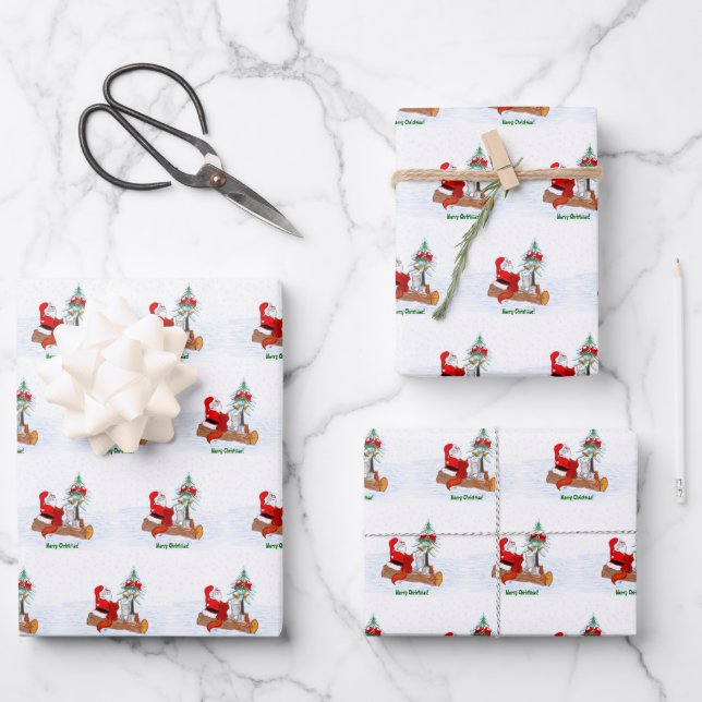 Santa Claus with Rabbit Fox and Squirrel Wrapping Paper Sheet (Front)