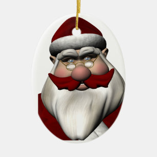 Santa Claus With Red Moustache Ceramic Tree Decoration