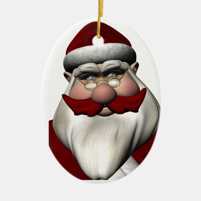 Santa Claus With Red Moustache Ceramic Tree Decoration (Front)