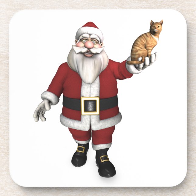Santa Claus With Red Tabby Coaster (Front)
