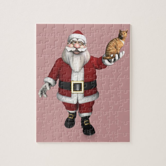 Santa Claus With Red Tabby Jigsaw Puzzle (Vertical)