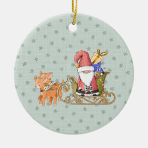 Santa Claus with Reindeer and Sleigh Custom Ceramic Ornament