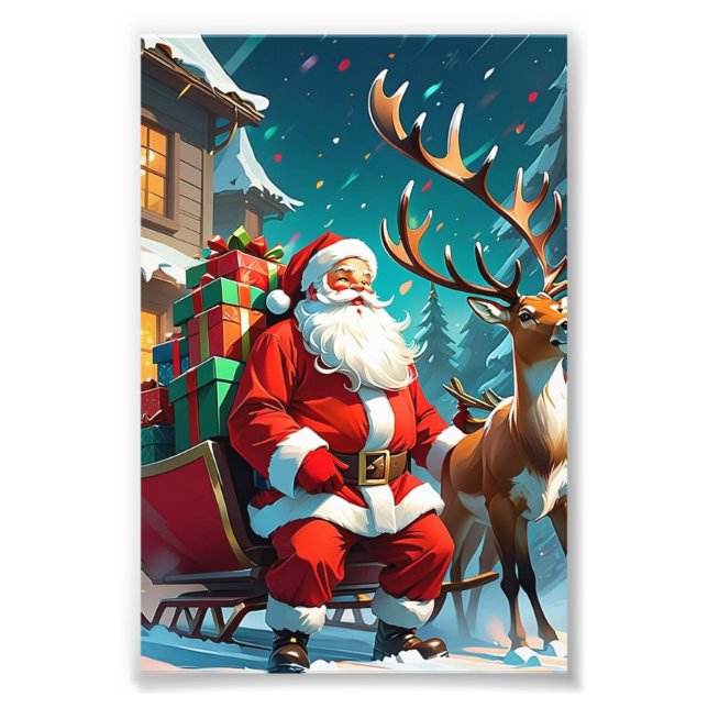 “Santa Claus with Reindeer ChristPhoto  Photo Print (Front)
