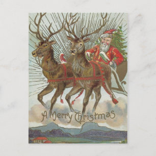 Santa Claus with Reindeer Vintage Christmas Card