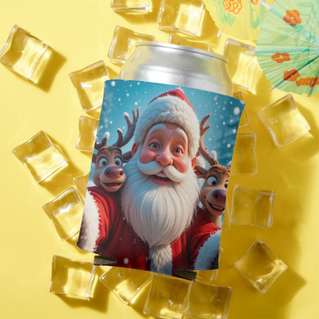 Santa Claus with Reindeers Celebrating Christmas Can Cooler (In Situ Summer)