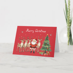Santa Claus with reindeers & whimsical Christmas Card