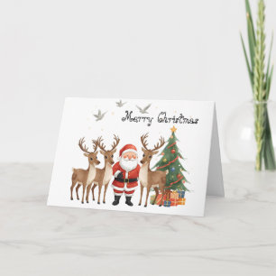 Santa Claus with reindeers whimsical Greeting Card