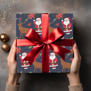 Santa Claus with Rudolph Any Colour Christmas Wrapping Paper