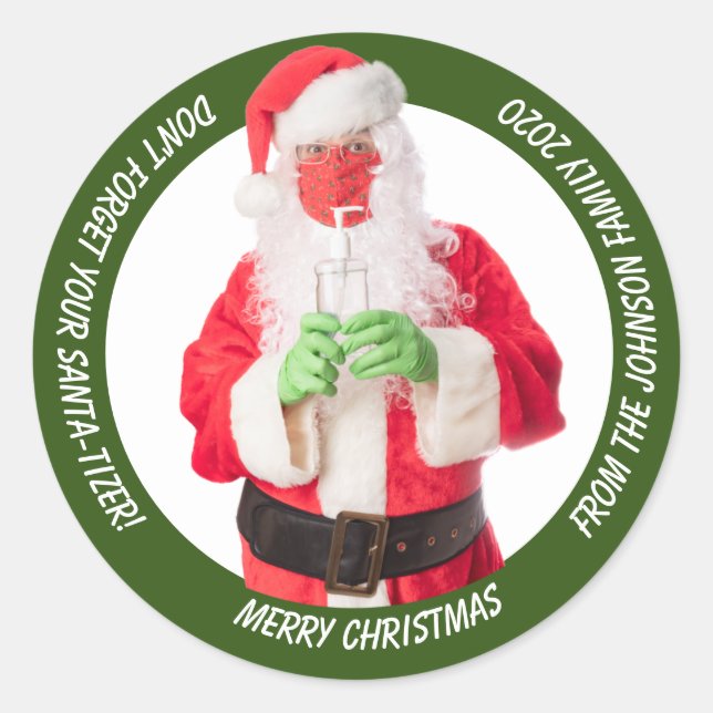Santa Claus With Sanitizer 2020 Classic Round Sticker (Front)