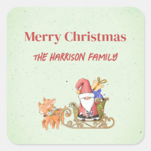 Santa Claus with Sleigh and Reindeer Personalised  Square Sticker