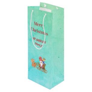 Santa Claus with Sleigh and Reindeer Personalised Wine Gift Bag