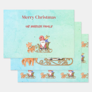 Santa Claus with Sleigh and Reindeer Personalized Wrapping Paper Sheet