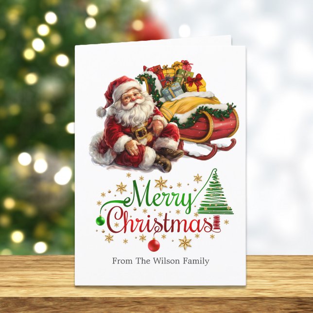 Santa Claus with Sleigh Full of Gifts Christmas Holiday Card (Creator Uploaded)