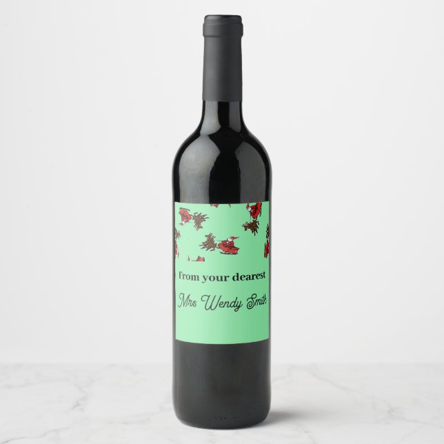 Santa Claus with sly on green Wine Label (Front)
